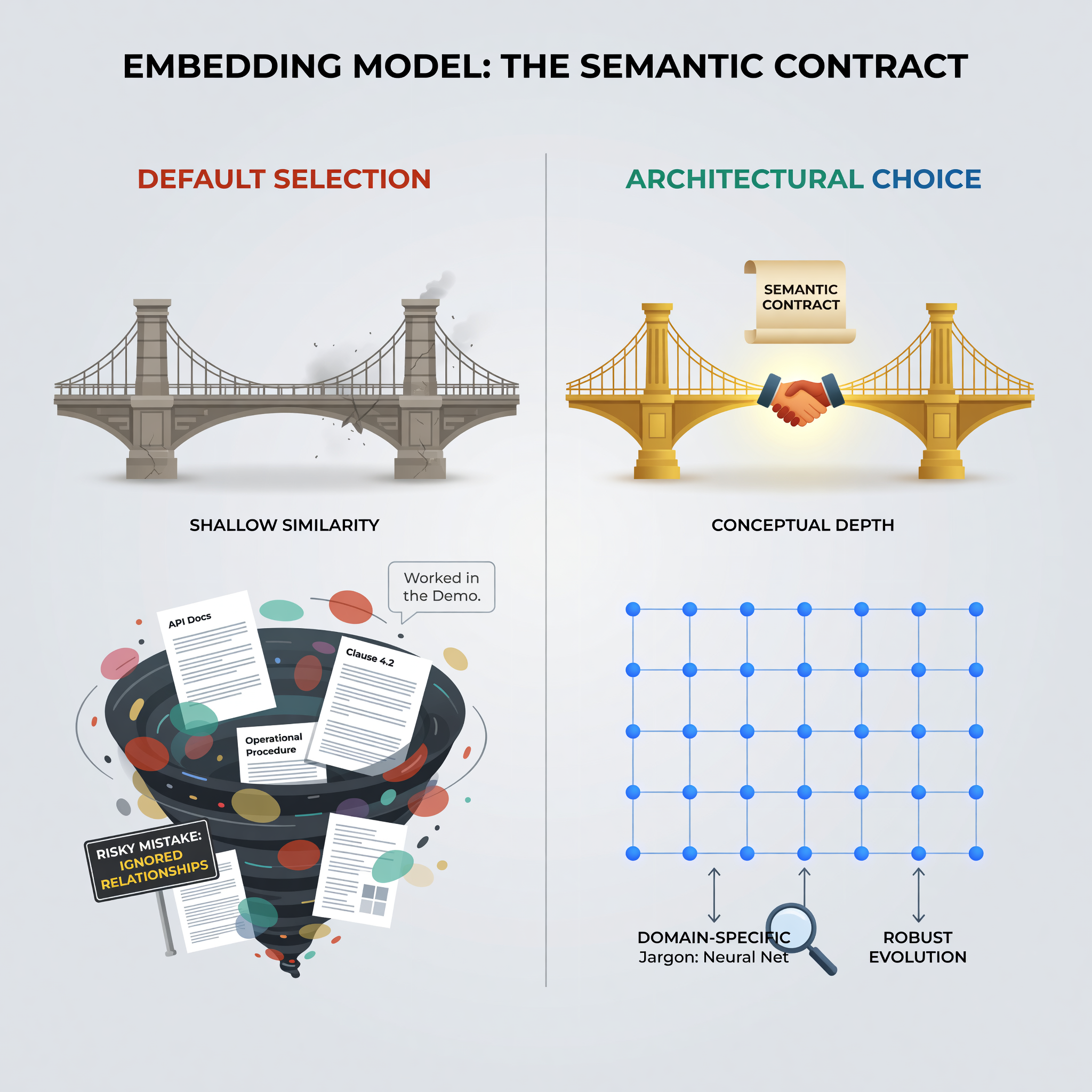 The embedding model is a semantic contract, not a default choice